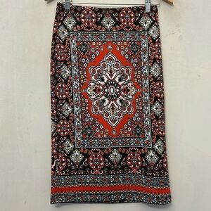 Carmen Marc Valvo red navy floral pull on skirt Size S EUC